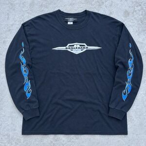 Suzuki Boulevard Long Sleeve Shirt 2XL Black Y2K Blue Flames Sleeve Streetwear